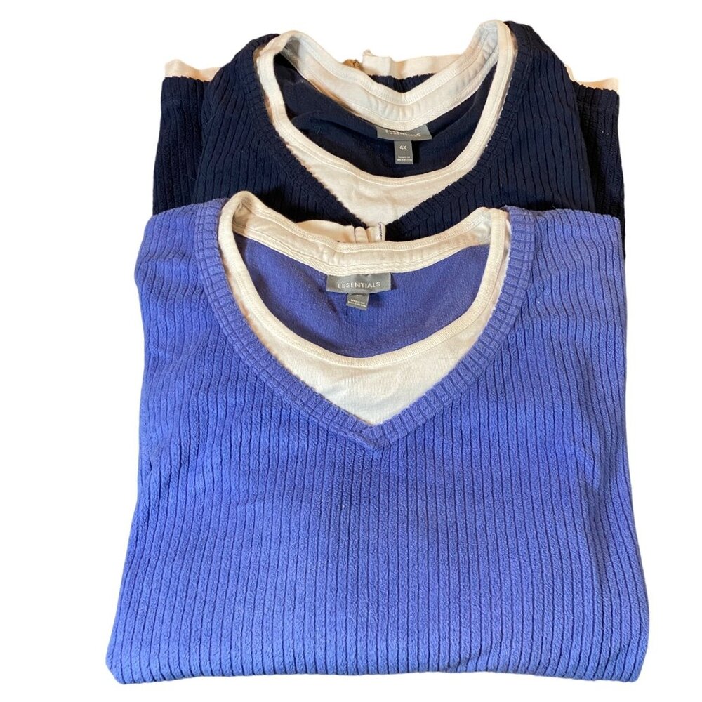 2 Essentials Top  Round Neck Blue & Purple White Contrast Trim Relaxed  4X plus